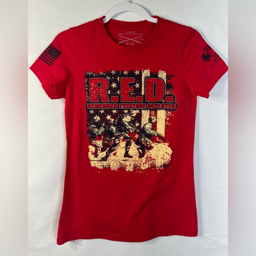 Women’s Slim Fit Red Size L Grunt Style US 1776 Short Sleeve T Shirt
